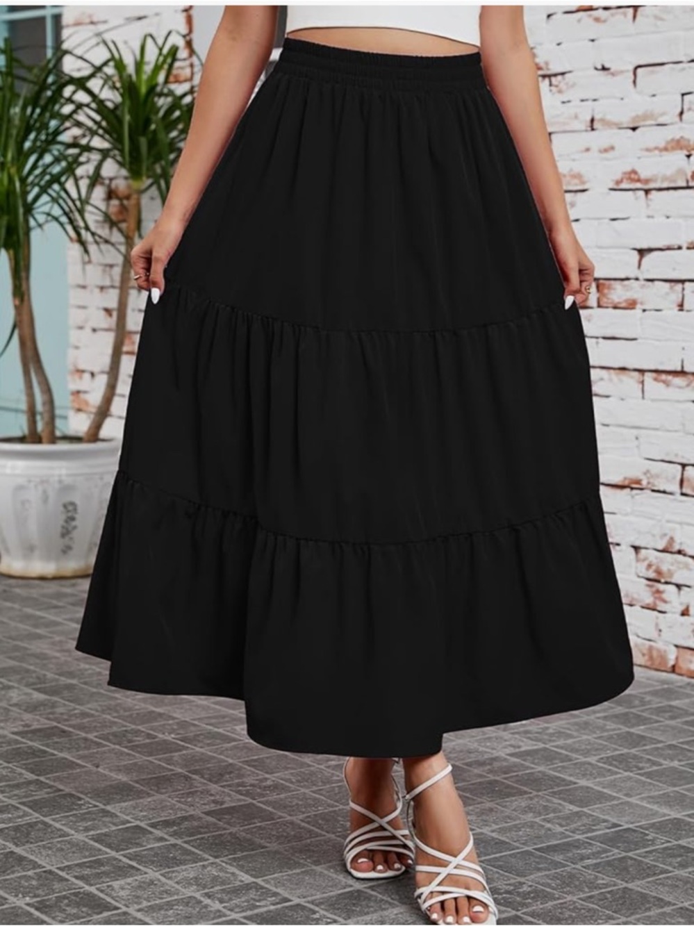NWT Women’s Black Tiered High Waist Summer Maxi Skirt with Pockets Size Small - Picture 5 of 12
